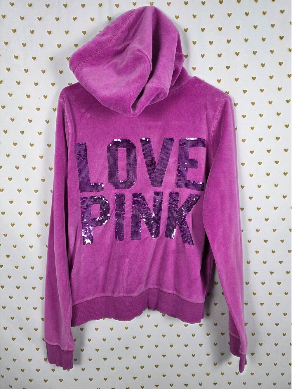 Victorias Secret Pink Purple Bling Sequined Velour Hoodie Jacket Y2k Large
